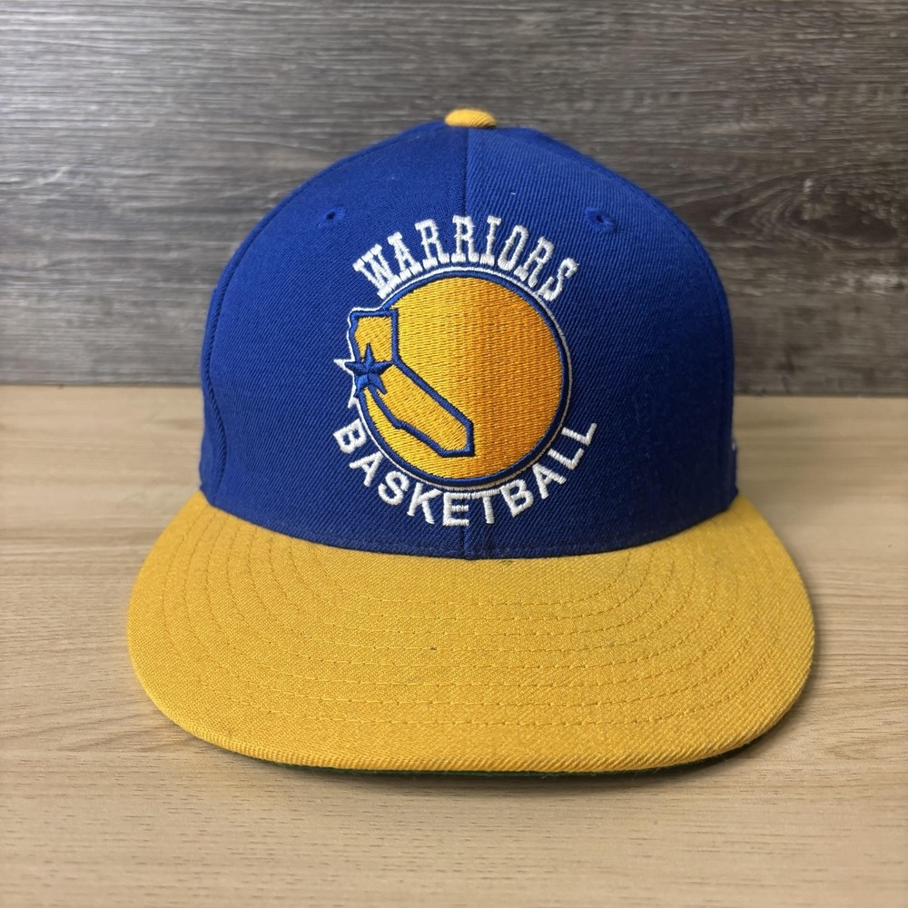 Golden State Warriors Hat Cap Fitted Mens 7 Blue Yellow NBA Basketball Throwback